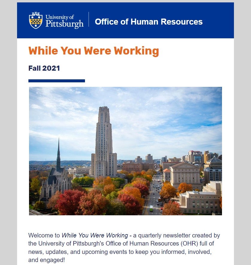 screenshot of OHR email newsletter from fall 2021