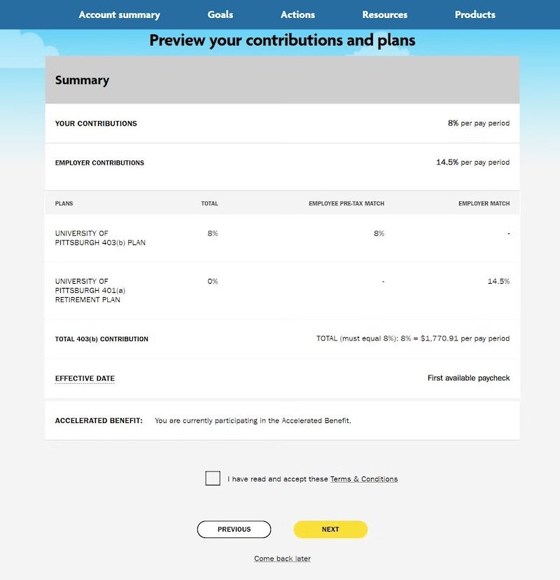 TIAA preview contributions page